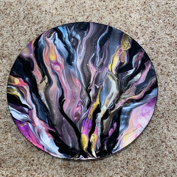 Hand Crafted Other - Hand painted Abstract round canvas acrylic fluid art painting 10 inch diameter